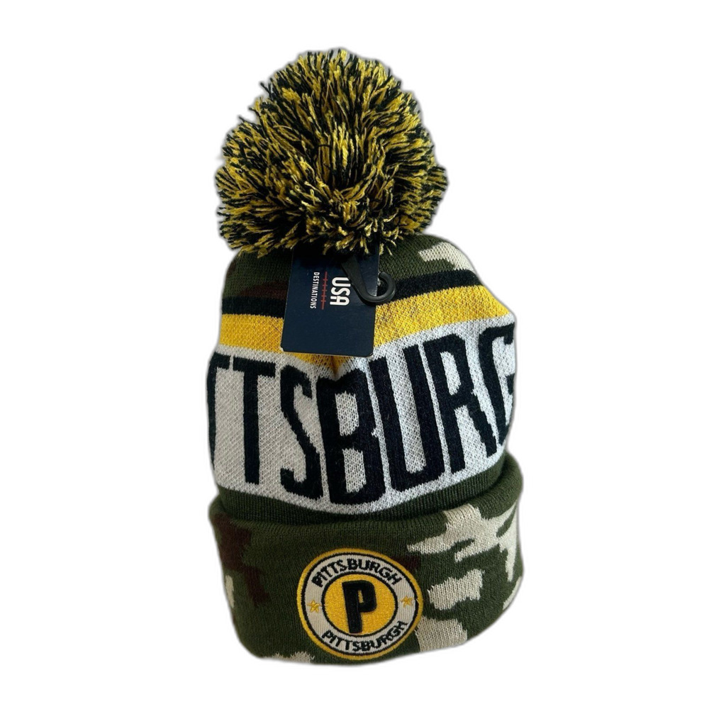USA Destinations Beanie Hat Unisex One Size Camo Pittsburgh PomPom
